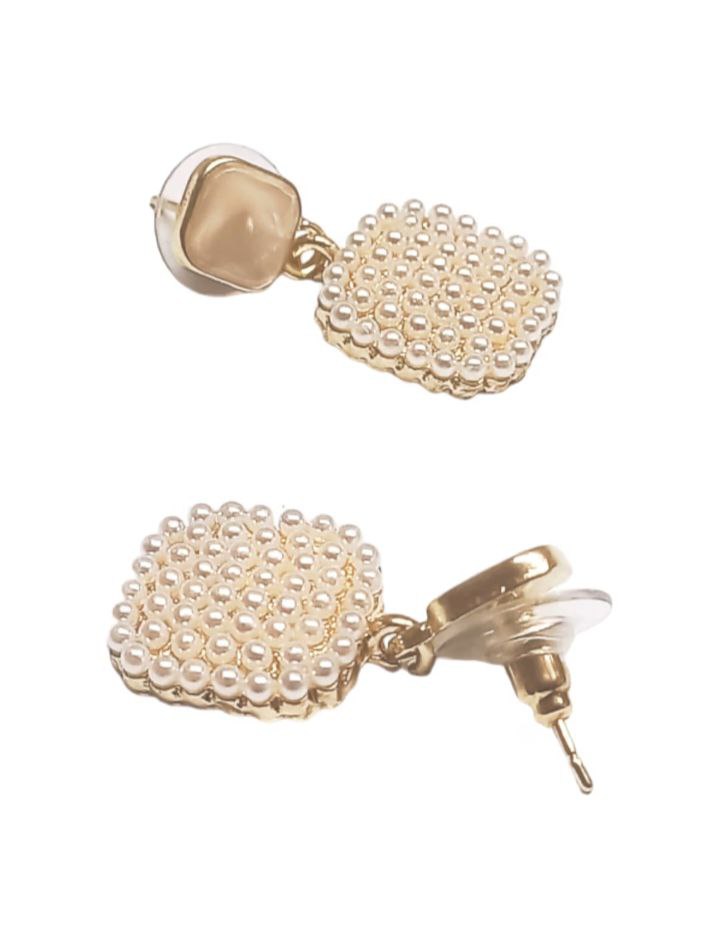 white pearl square earings